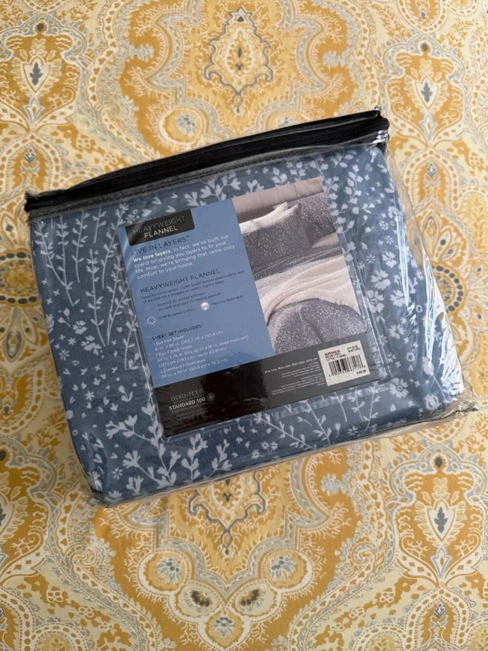 Cuddl Duds Heavyweight Flannel Blue Floral Full Size Sheet Set - NIP